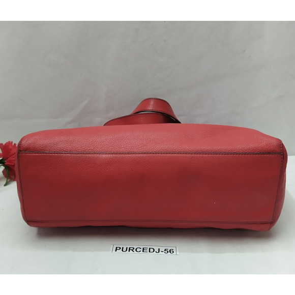 Fossil Red Leather Double Handles Zipper Closure Tote Shoulder Bag - Picture 9 of 16